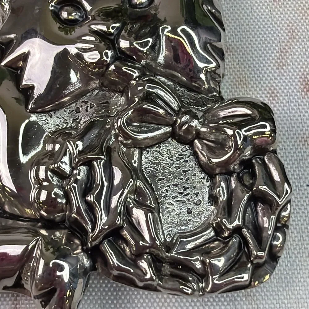 Gorham Silverplate Cat Ornaments, Set of 3, Yarn Fish Wreath Christmas Decor - Picture 11 of 16